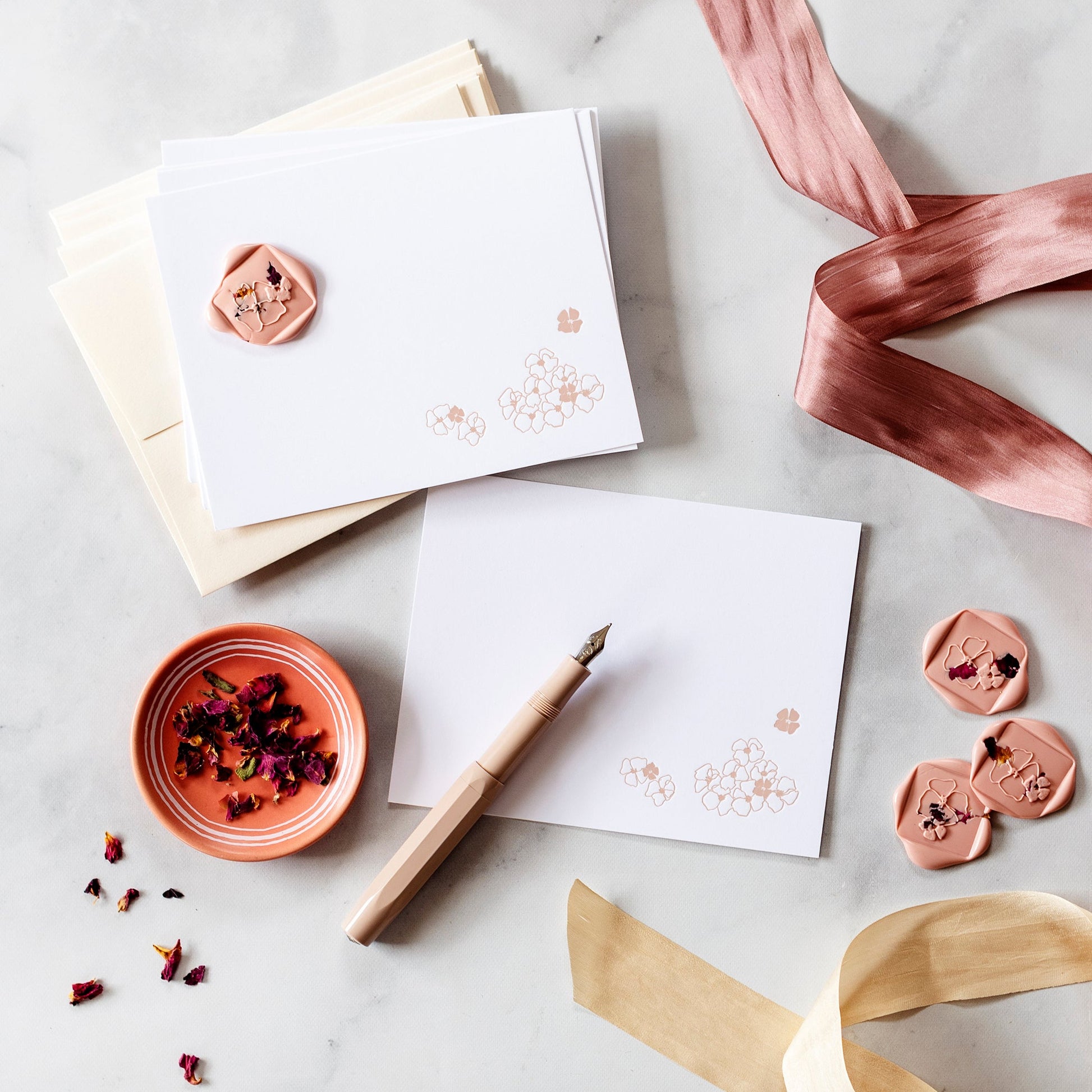 Rose Petal Flat Note Stationery Set